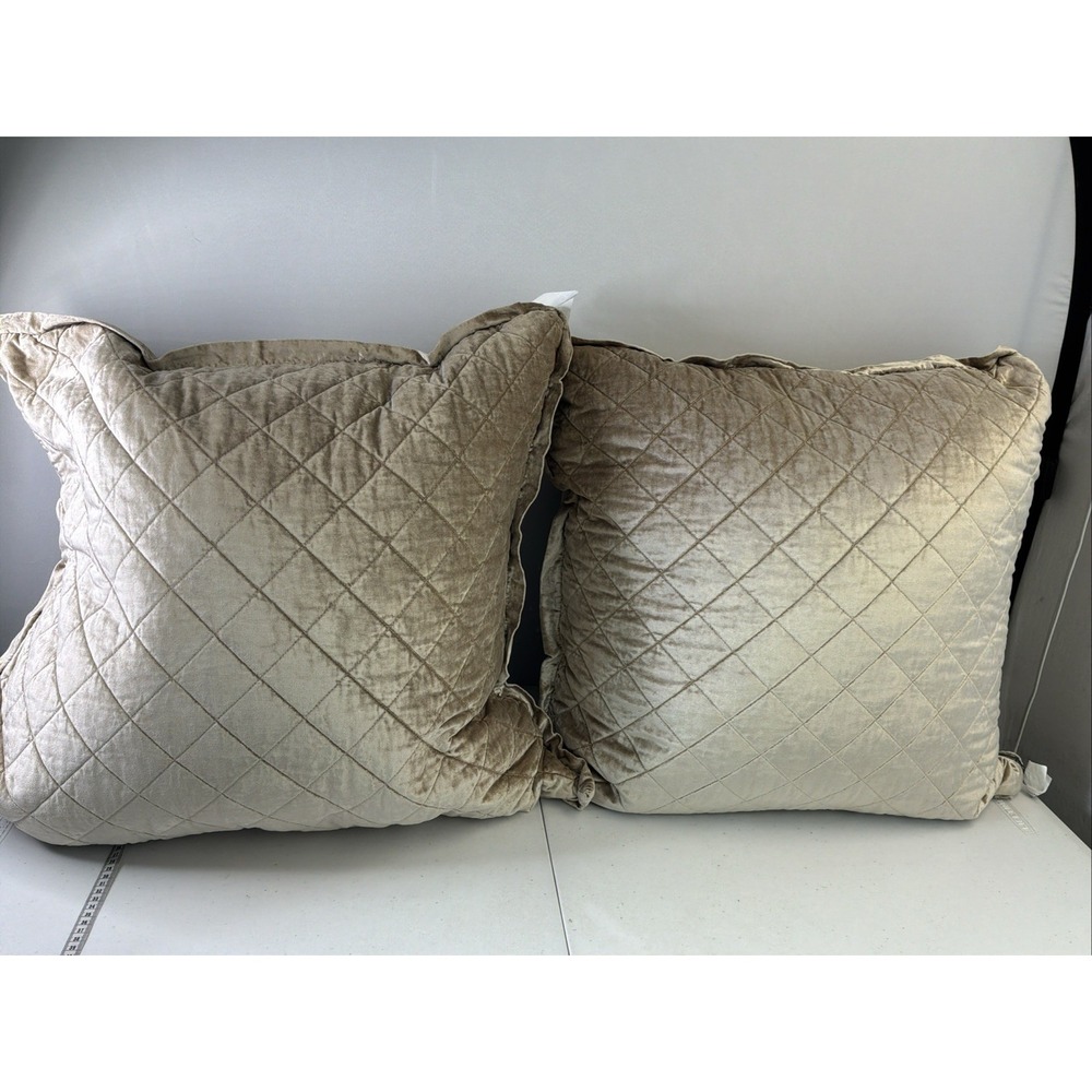 Pair Lili Alessandra Chole Velvet Pillow Sham Cover Taupe Euro Down Inserts